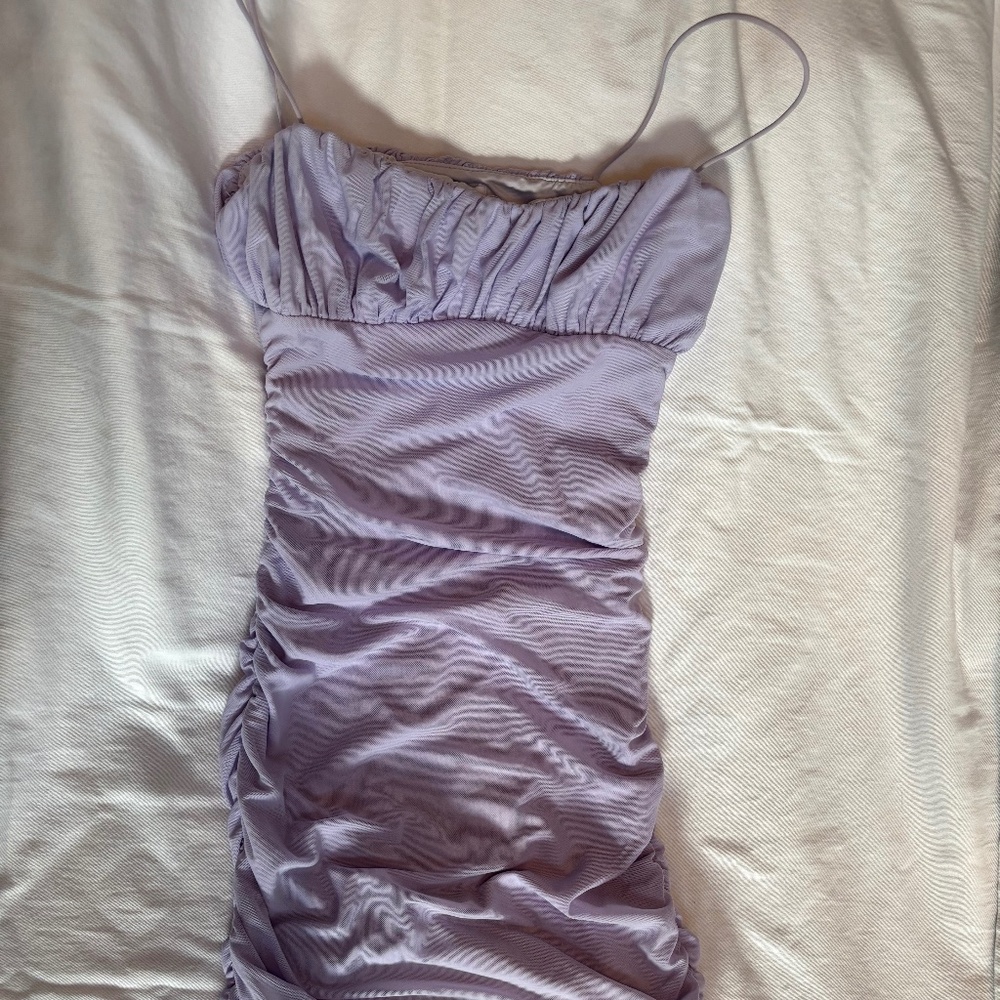 Princess Polly Purple Lilac Full Ruching Dress with Straps Sz 4